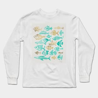 fish inkings turquoise gold Long Sleeve T-Shirt